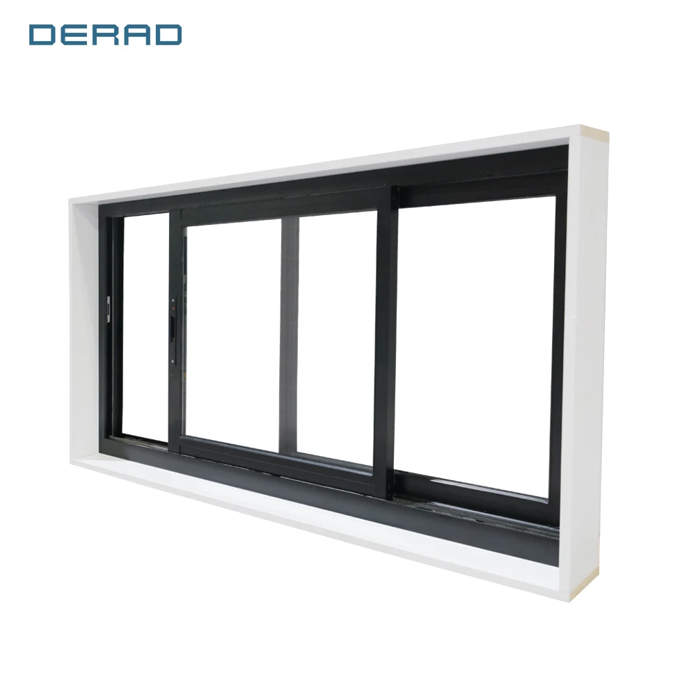 Black color resident window commercial single double glass aluminum profile sliding window with triple glazing design bathroom