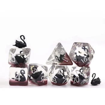 Custom round dice set rpg dnd polyhedral resin swan inclusion dice