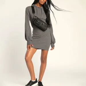 Huili Custom logo High Quality Knitted 1Piece Dress Designer Cotton Long Sleeve Hooded Modest Dress Hoodie Dress for Women Long