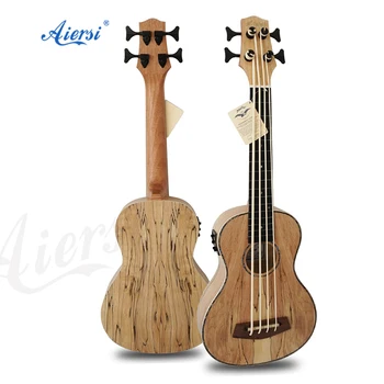 China Aiersi brand custom made U bass Ukulele Spalted Maple body Electric Bass ukelele Guitar for sale