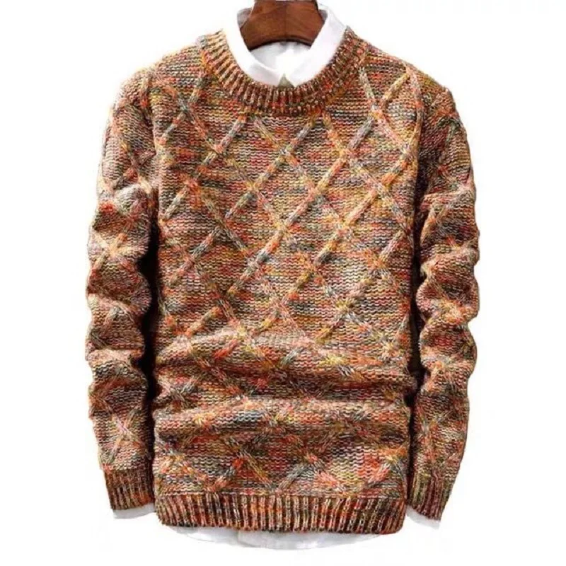 2024 Winter men's sweater thick-knit crew neck with long-sleeved jacket_voghion.com