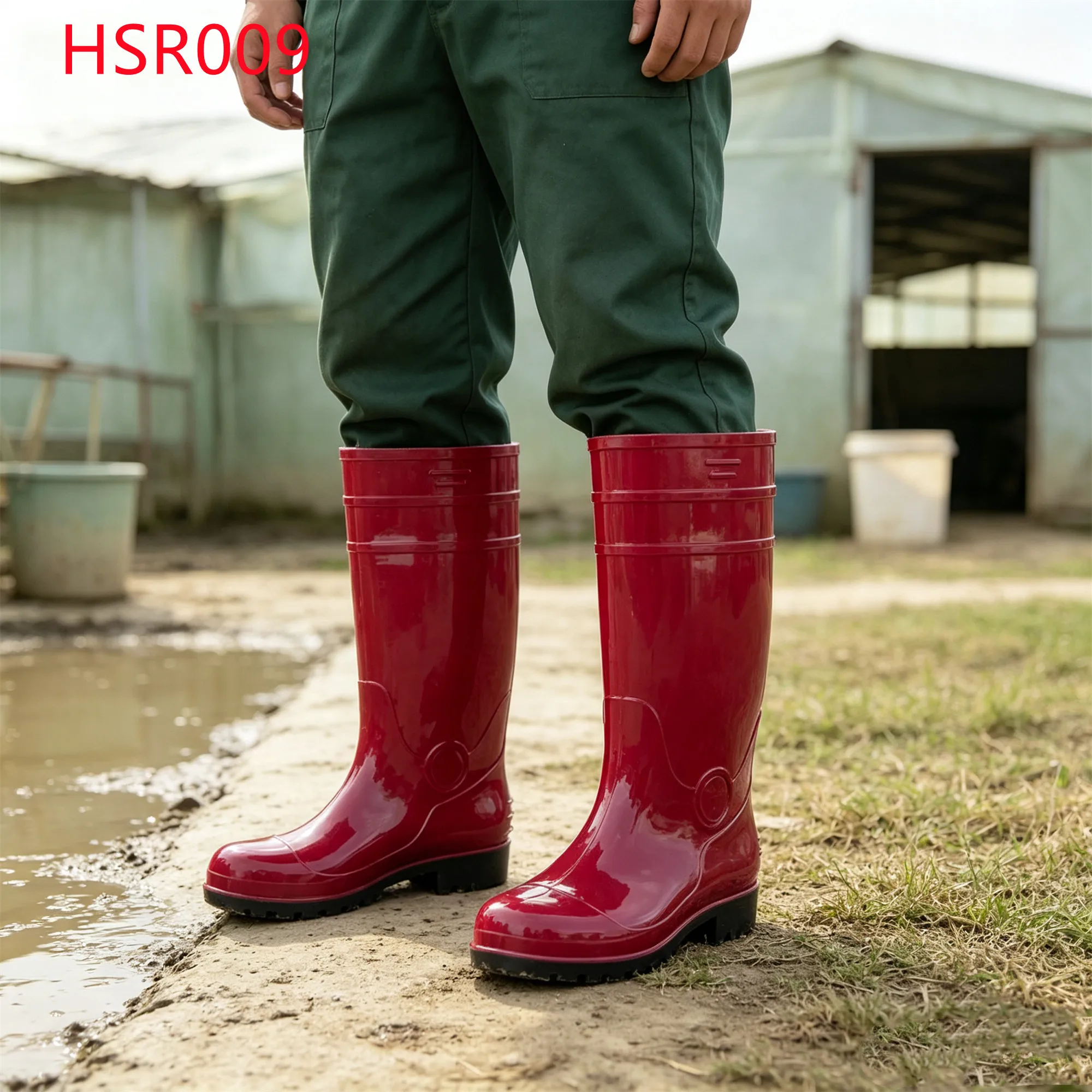 LXG,Sanitation Work Molded Embossment Bright Red Rain Boots Farm Chores Quick-Rinse SRC Standard Hua Singh Rubber Boots HSR009