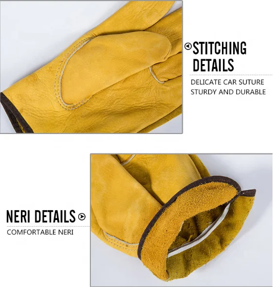
Ozero Oem Yellow Gardening Leather Work Hand Protector Gloves In Bulk Vintage Logo Printing For Construction Workers . 
