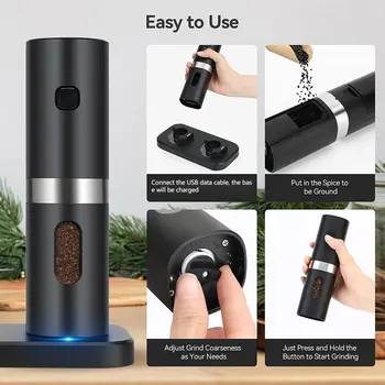 USB Rechargeable Electric Salt And Pepper Grinder Set Base Charging  Stainless Steel Automatic Pepper Mill Salt Spice Grinder - AliExpress