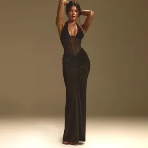 Spring and Summer 2025 Fashion Elegant V Neck Maxi-length Dress Sexy Split Hip Dress