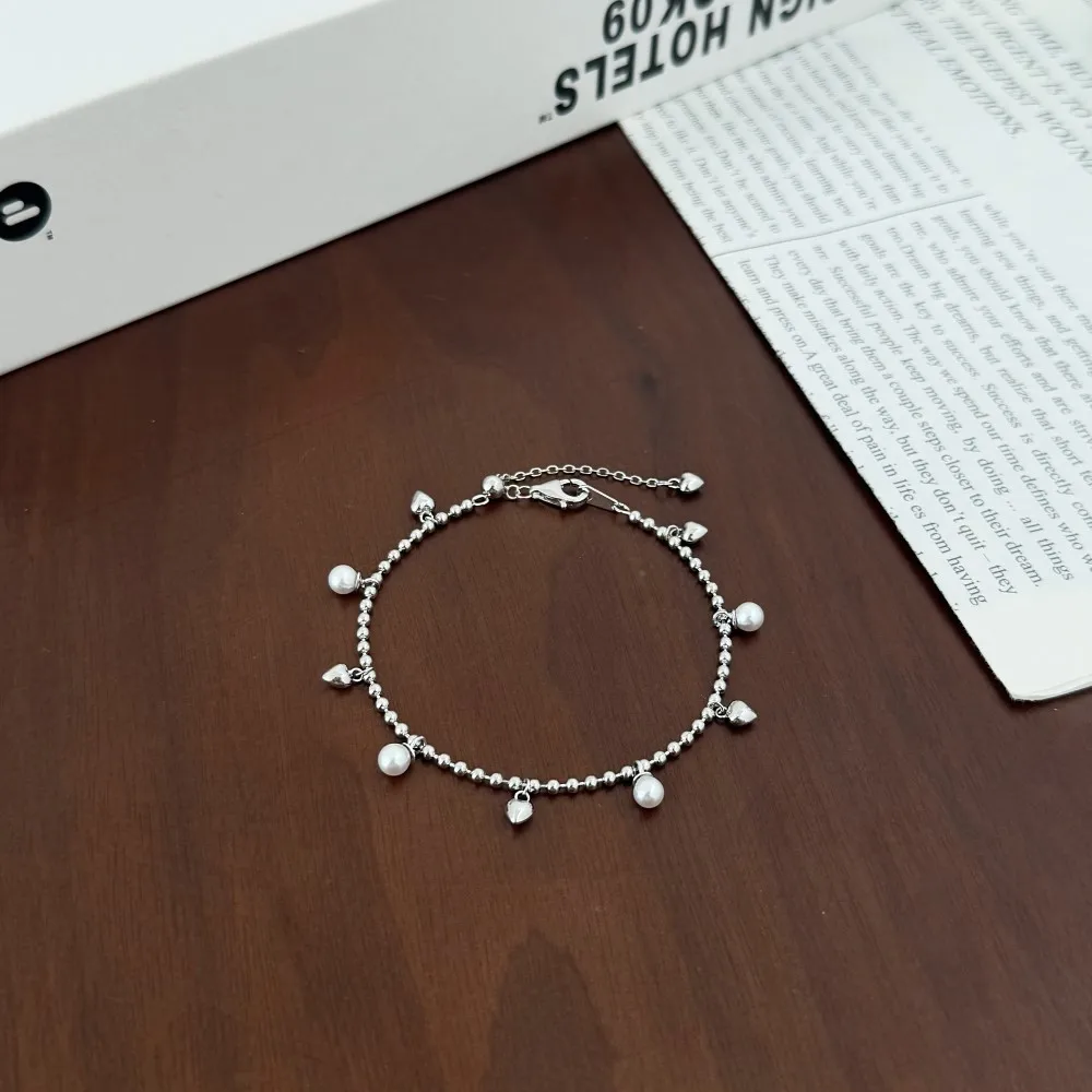 KAKODIY Grace Design Beautiful 925 Sterling Silver Rhodium Plated Bead Chain Love Pearl Multi Pendant Bracelet for Women detail 3