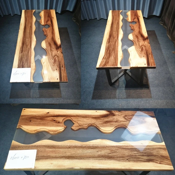 Solid Wood Walnut Slab Dining Table with Waterproof Epoxy Resin River Design