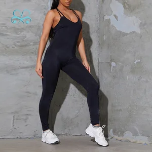 Fitness Girls Vest Bodysuit Black Sexy Open Back Strappy Yoga Unitard Bodysuits for Women