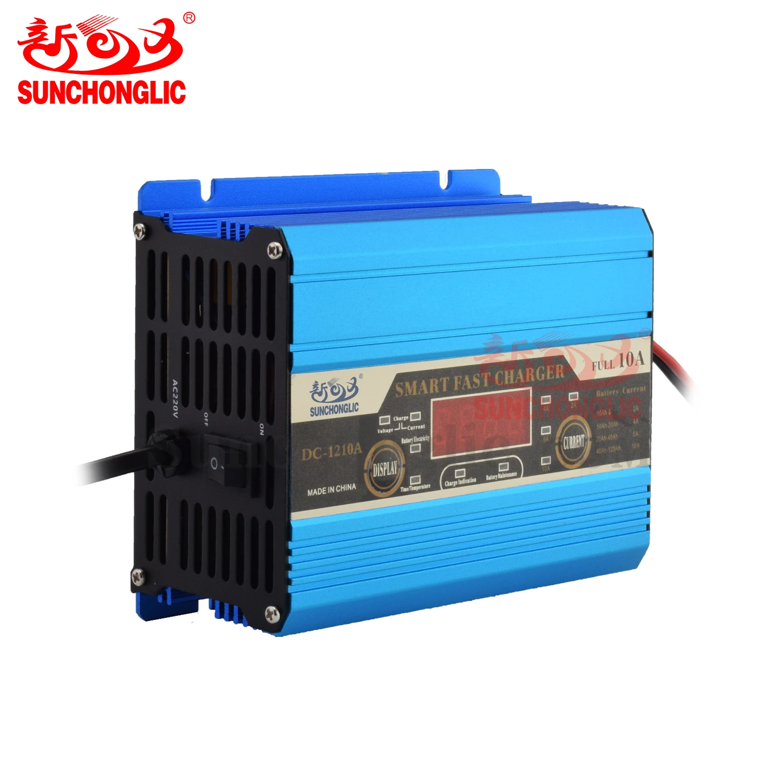 Sunchonglic LED Display 12 Volt 10A 12V Three Stage Smart Auto Lead Acid Car Battery Charger