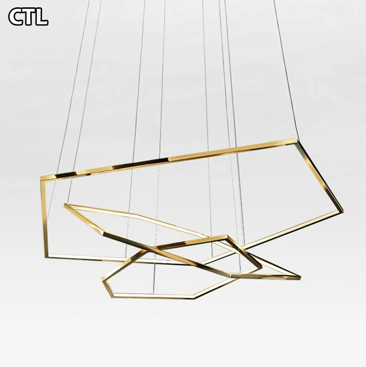 3 Ring Stainless Steel Hexagon Linear Led Pendant Light Living Room Large Nordic Modern Gold Luxury Chandelier