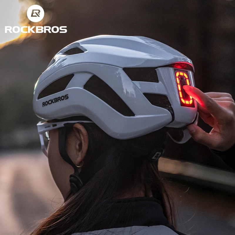 ROCKBROS Bike Cycle Helmets with Led Signal Lights Front and Back Light Rechargeable Safty Warning Bike Back Light Helmet