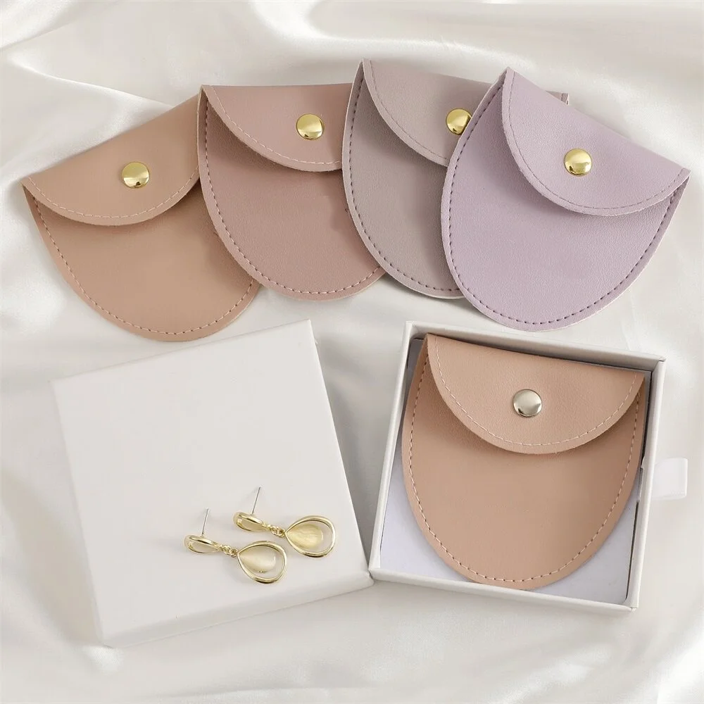 Custom Logo Luxury PU Leather Jewelry Pouch Envelope Snap Button Bag Soft Microfiber Lining for Necklace Earring Ring Storage