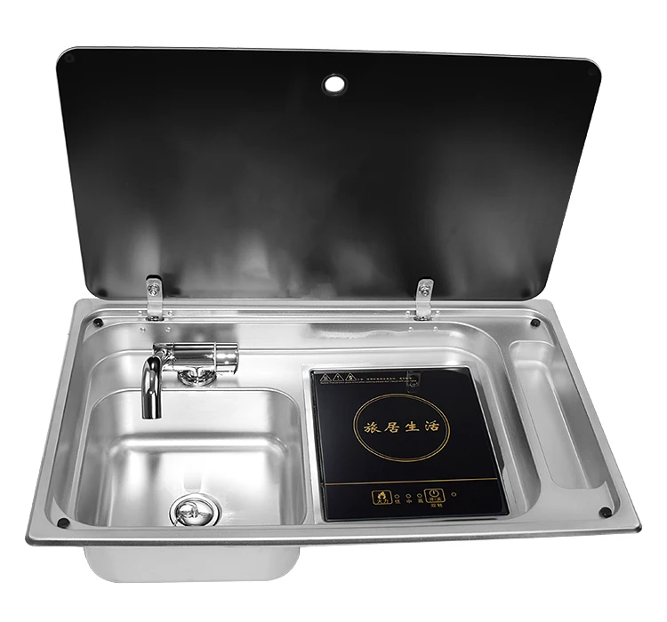 Stainless Steel Clamshell Induction Cooktop And Sink For Rv,Car,Home
