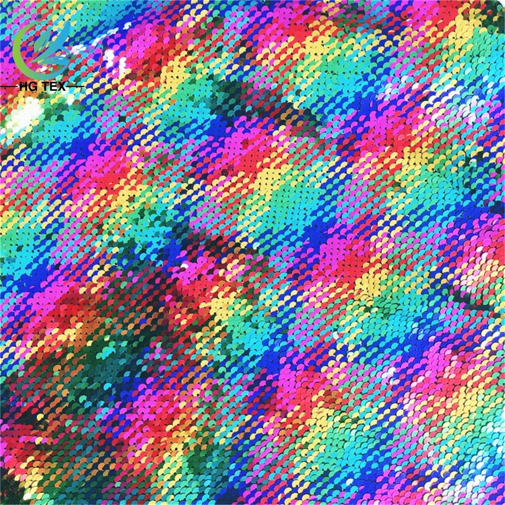Iridescent Rainbow Reversible Sequin Paillette Mesh Embroidery Material Fabric for Fancy Dress