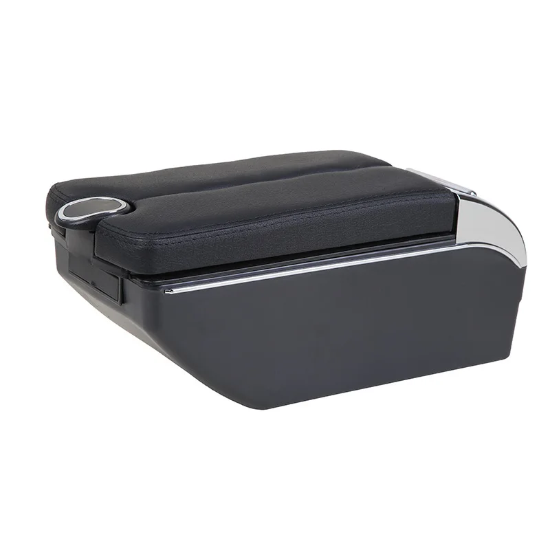 product adjustable usb car storage box with cup holder luxury universal car genuine leather central armrest box-4