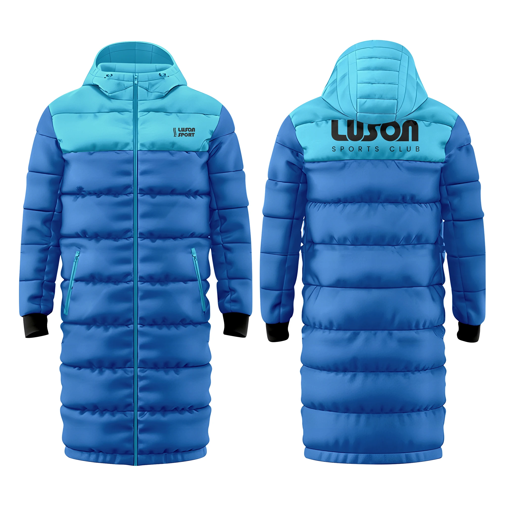 Luson Wholesale Custom Football Training Jacket for Adults Kids Waterproof  Puffer Hooded Long Soccer Winter Coat for Soccer Wear