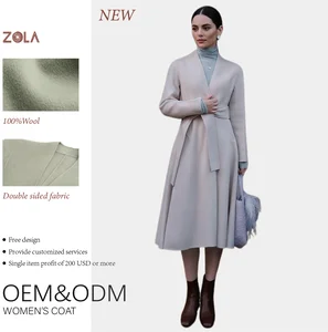 Handmade Vintage Woolen Eco-Friendly 100% Wool Ladies Coat Double Sided V-Neck Button Belt Closure Customized Size Long Winter