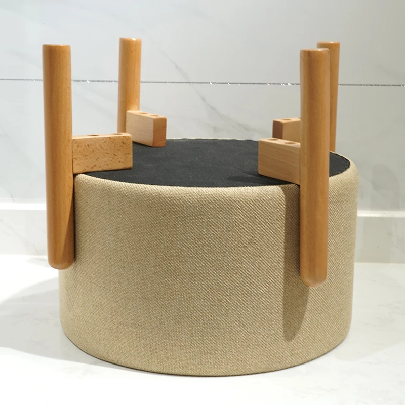 Customized Modern Home Furniture Home Stool Ottoman Round Fabric Modern With Wooden Legs Designer Ottoman Stool