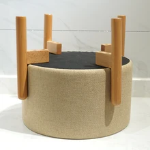 Customized Modern Home Furniture Home Stool Ottoman Round Fabric Modern With Wooden Legs Designer Ottoman Stool