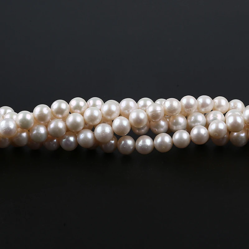 Zhuji Pearl Market Natural White Color 7-8mm Near Round Shape Freshwater Pearl Strands for Jewelry Making