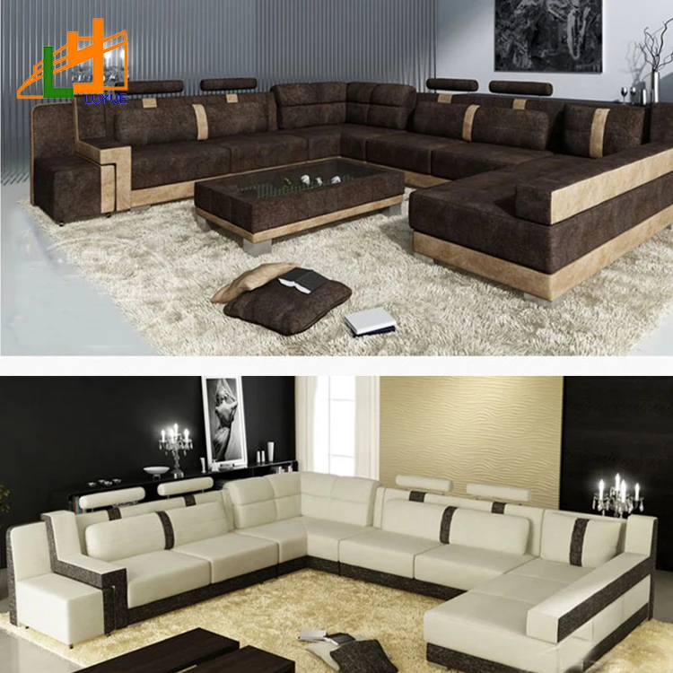 Modern 8-Seater U-Shape Genuine Leather Sofa Set 8-Seater Furniture Couch with Sponge Filling