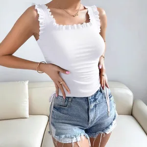 Summer Women's Sleeveless Mushroom Trimmed Slim Fit Camisole Vest