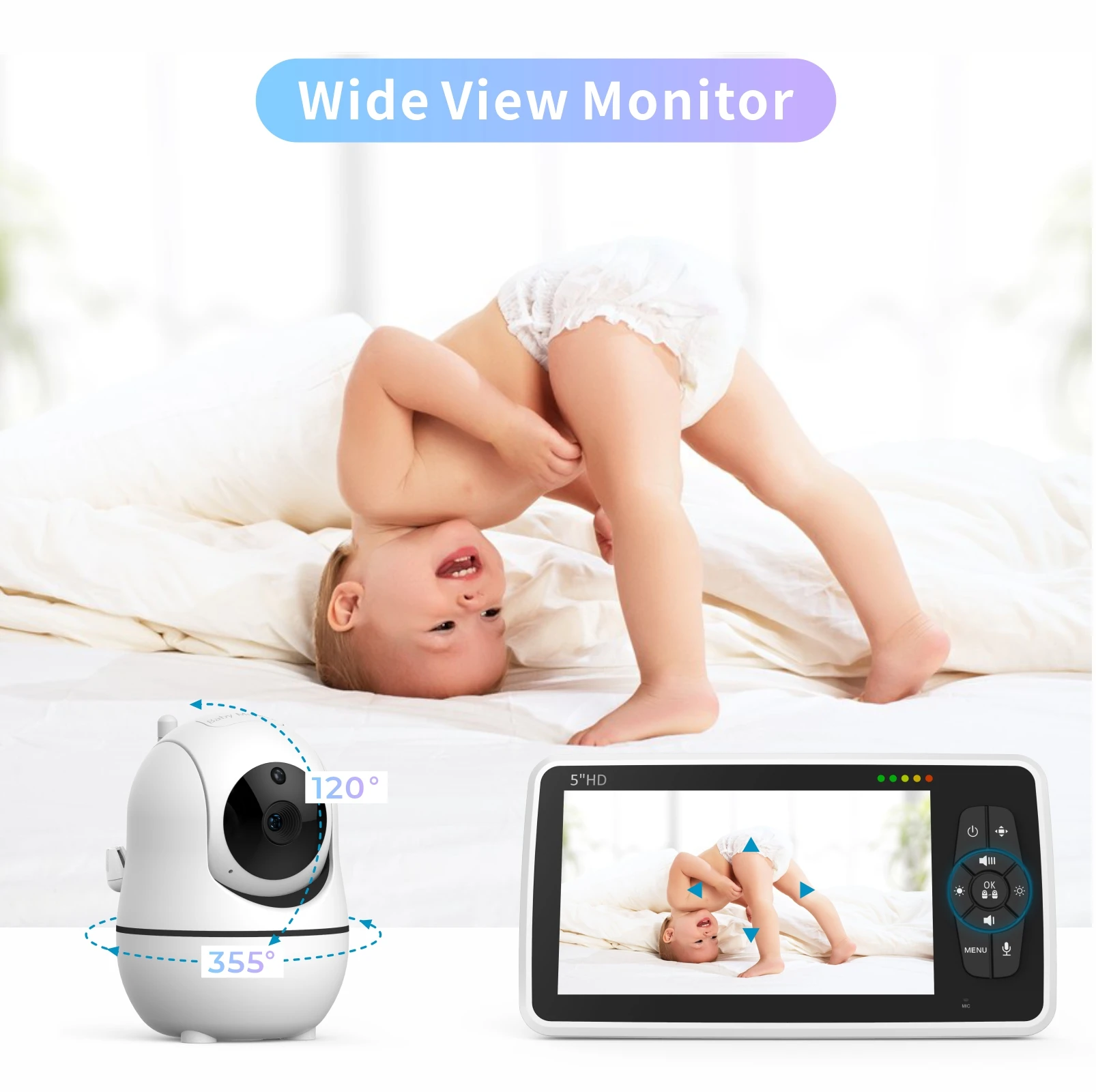 Baby Monitor HelloBaby Babyphone Caméra, 5" LCD Bébé Moniteur 360° PTZ Caméra Babyphone Vidéo Avec VOX, Vision Nocturne, Audio Bidirectionnel | Votre Wishlist Sur Baby Phone