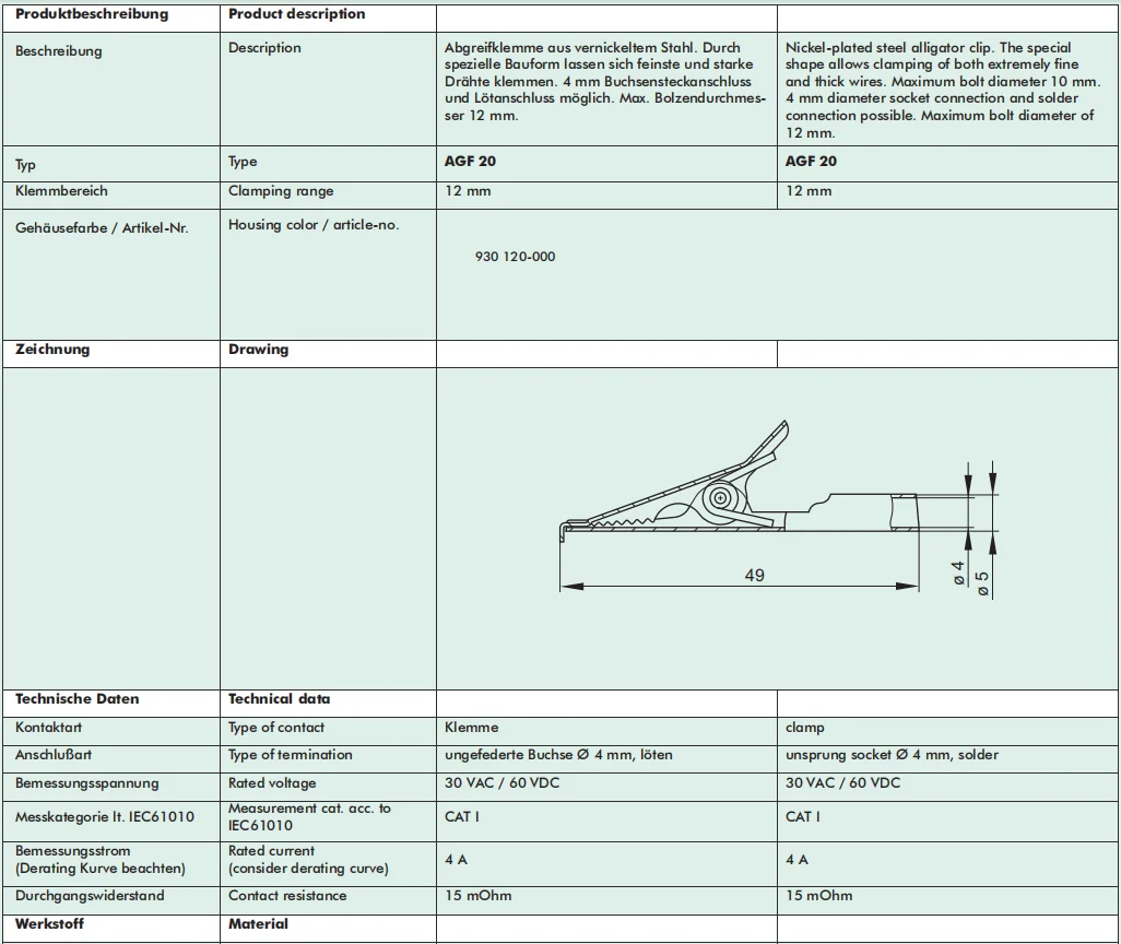 JOEGE крокодиловые зажимы AGF 20 никель тональный металлический крокодил пружинный зажим с