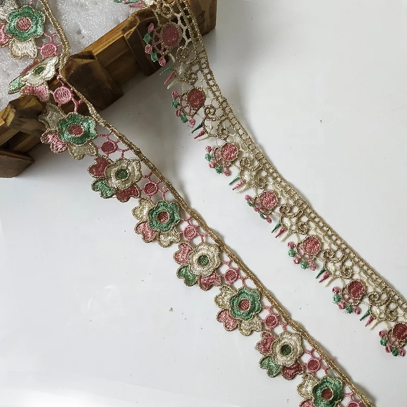 Multicolour Polyester Net Mesh Cross Stitch Embroidery Lace Trim Applique Border New Design for Shoes Bags & Clothes Accessories