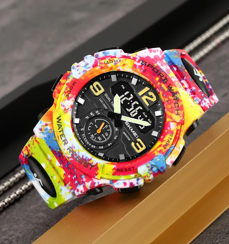 SKMEI 2341 ANALOG WATCH SPORT STYLE COLORFUL CAMOUFLAGE WATERPROOF DUAL  TIME WATCH