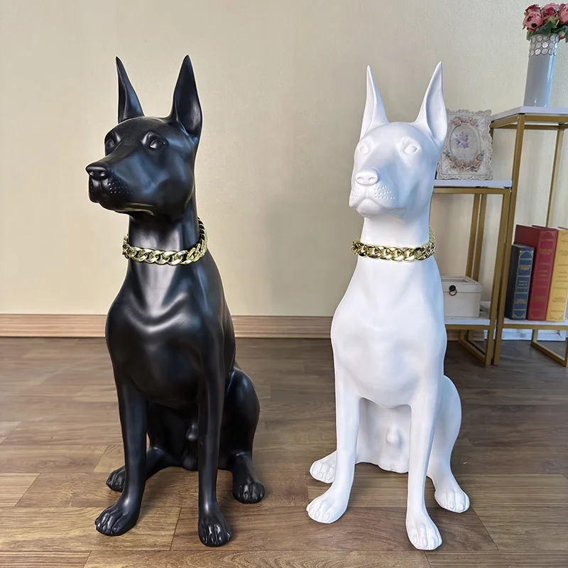 Luxury Doberman Dog Statue Standing Ornaments Creative Resin Life Size ...