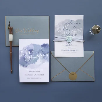 Bridal Shower Invitations Custom Printed Greeting Cards Thank You Greeting Card Baby Boy Shower Invitation Blue Wax Seal Ribbon