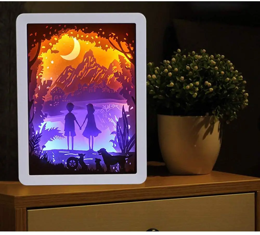 Night Light, Papercut Light Box 3d Shadow Box Led Light Night Lamp Abs  Frame Paper Carving Art Night