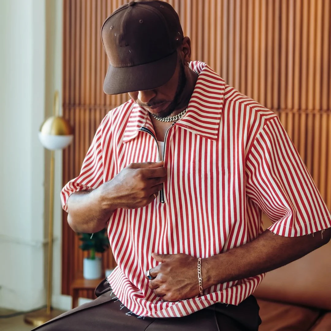 Summer Custom Casual Cotton Polyester Short Sleeve Stripe Zip up Polo t Shirt for Men details