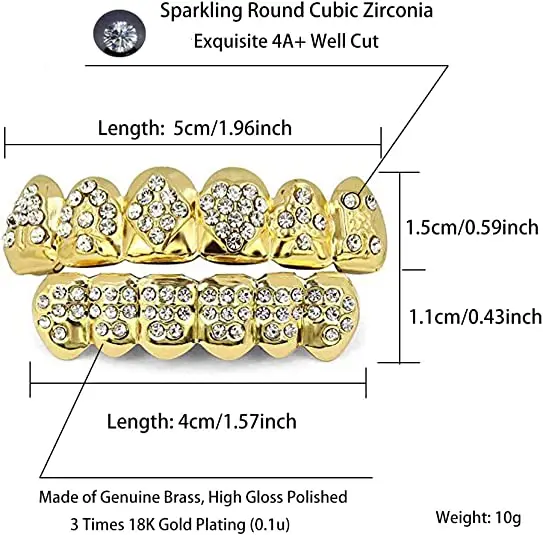 18k Plated Gold Grills Teeth Grillz For Men Women Iced Out Hip Hop