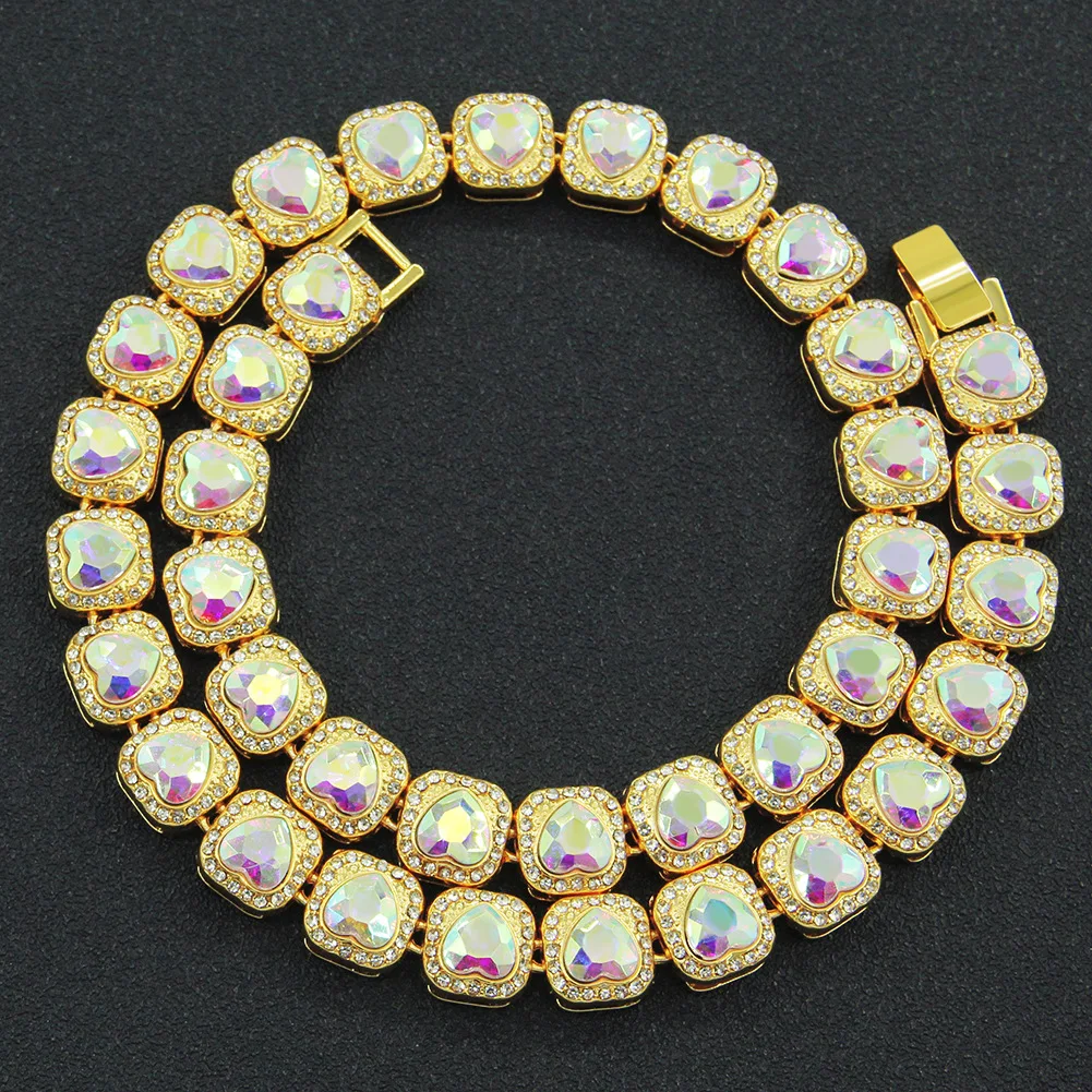 2025 New Rhinestone 18k Plated Good Cuban Link Chain Jewelries Christian Products Red Enamel Heart Vintage Necklace for Women