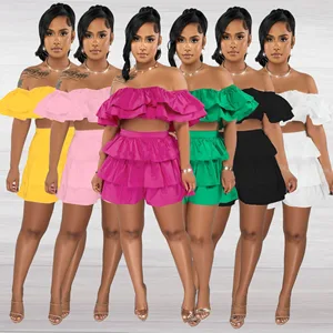 Hot sale Spring and Summer New Lotus Leaf Edge Set Casual Pants Fashion Two Piece Set