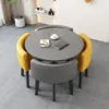 Gray round table + 2 yellow + 2 gray leather chairs-1 table-4 ch
