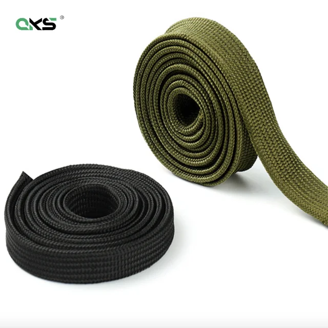 Military green nylon polyester woven mesh tube wear resistant encrypt mechanical wire harness flame retardant tube Road conduit