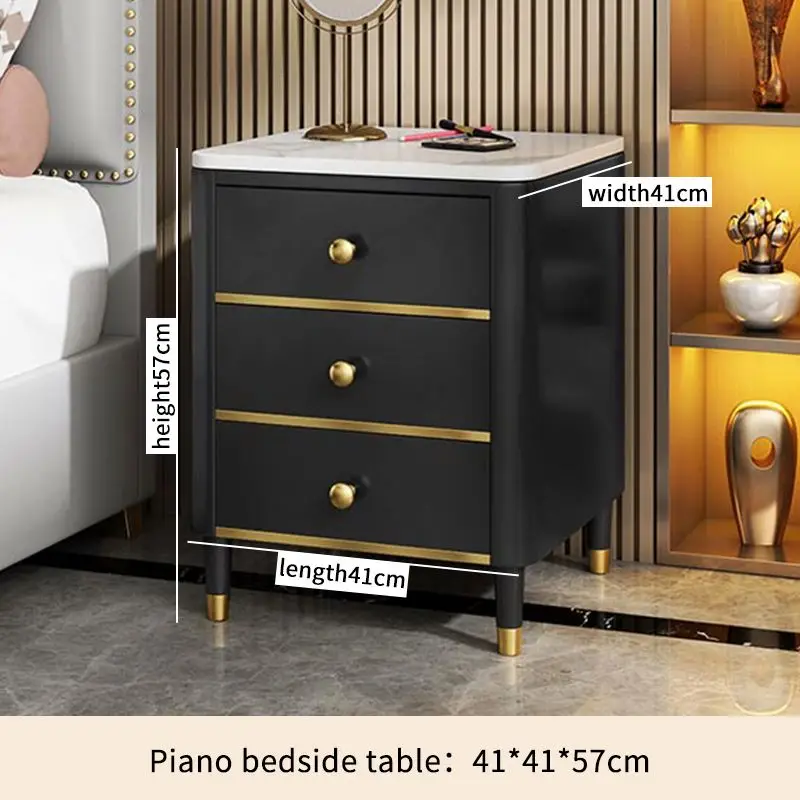 Factory Price  Modern Simple  Bedside Table Cabinet Black Corner Nightstand Side Bedroom Table with Three Drawers