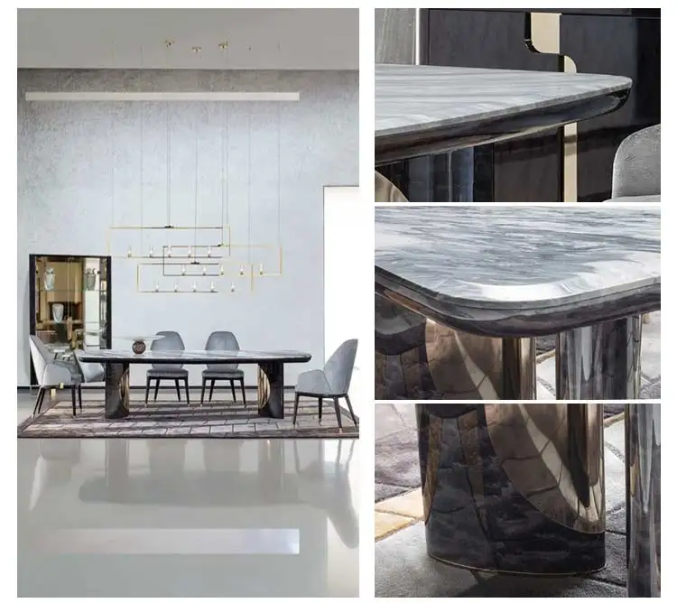 Black Rectangular Marble Top Dining Table Modern Restaurant Furniture ...