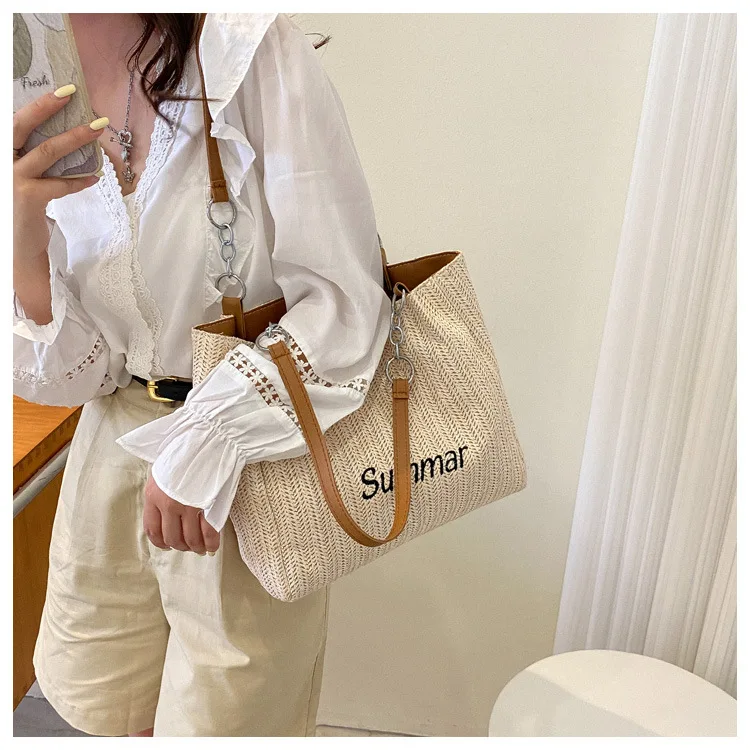 Casual Totes Straw Bag Fashionable Large Capacity Shoulder Handbag With ...