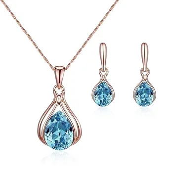 Water Drop Necklace Earrings Set Jewelry Wholesale 2021 Fashion Women's Blue Green FIGARO Chain Pendant Necklaces Love Picture