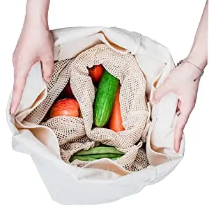 2021 BSCI free sample 100% organic eco friendly net string foldable vegetable storage multifunctional reusable cotton mesh bag