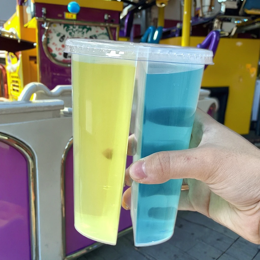 Split 700ml Disposable Plastic Share Cups Frozen Drink Two Pieces Cups Two in One Twins Cup