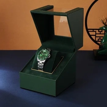 Green Premium PU Leather Watch Gift Box Single Watch Storage Case with Removable Pillow Wristwatch Box(Green)