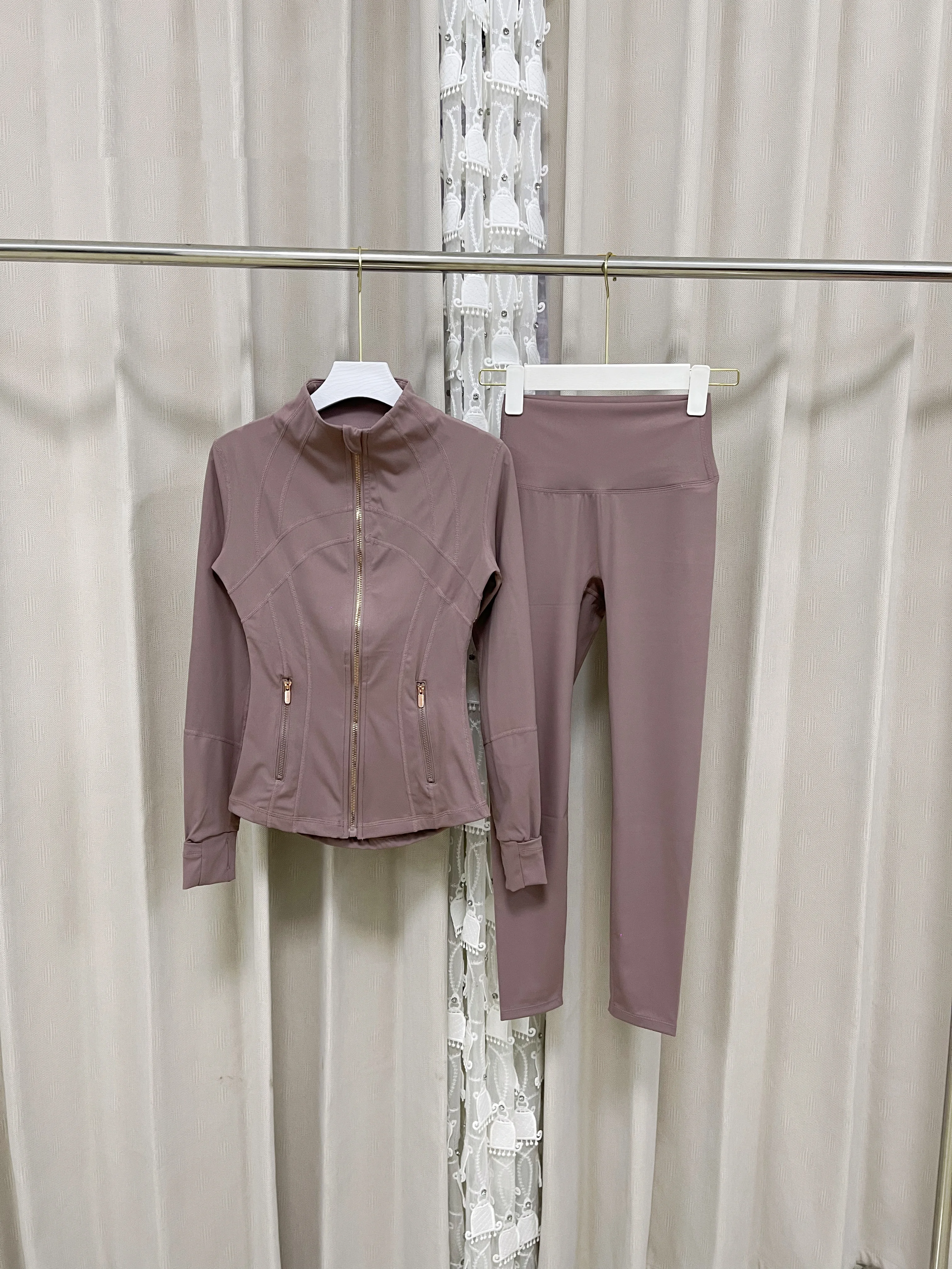 Style Solid Breathable for Yoga Set Zipper Tight 2-Piece Sports Fitness Outfit Yoga Sets detail