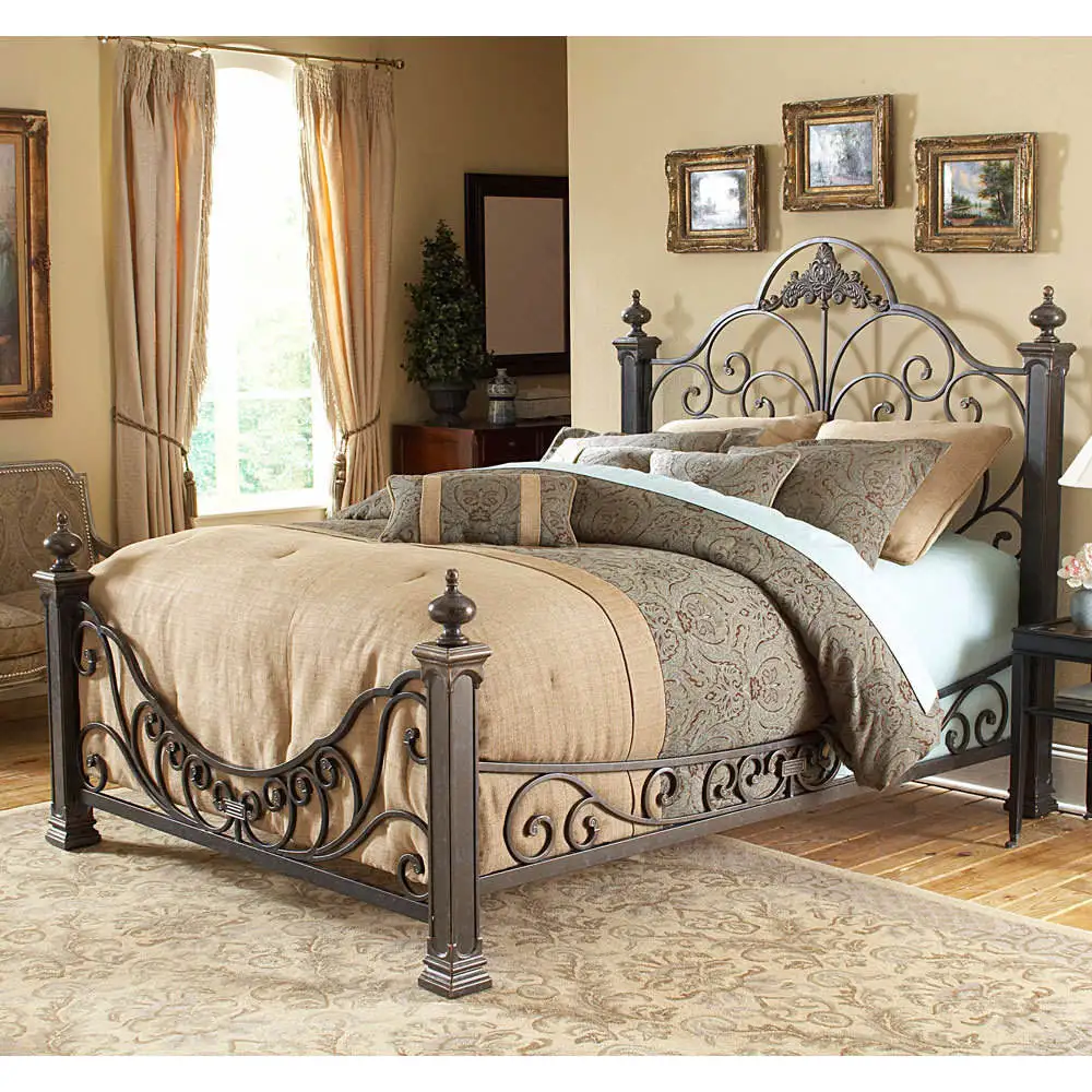 Royal Adult Princess Metal Double Bed Frame - Contemporary Wrought Iron  Design for Apartments, Hotels, and Bedrooms, image size:1000x1000