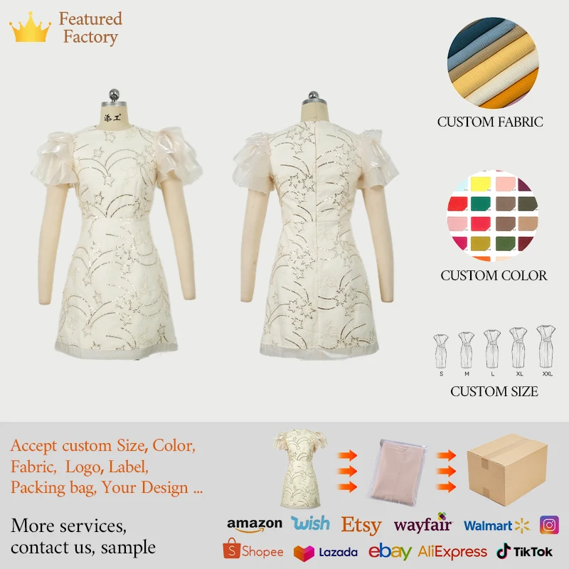 Gold Sequin Embroidered Mini Cocktail Dress for Ladies & OEM