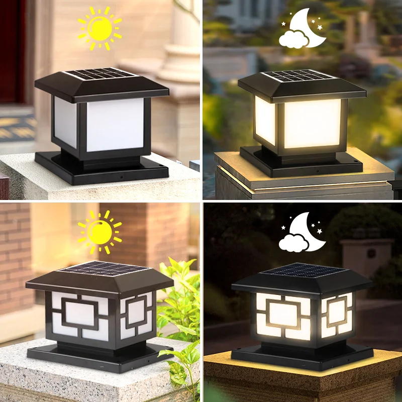 15x15 Inch Solar Post Light – Outdoor Waterproof Column Lamp, Dusk-to-Dawn, 3000K Warm White, Remote Control